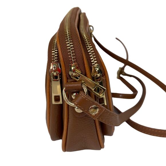 Stella Biana Italy Triple Entry Brown Leather Zip Crossbody Shoulder Bag Purse - Picture 3 of 9